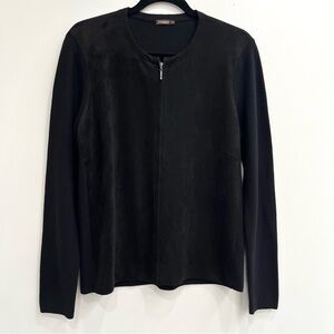 J. McLaughlin zip front black faux suede cashmere blend knit back top/jacket L